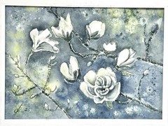 Magnolia in spring, white flowers Original Watercolour Wall Design Black WhiteA4