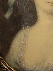 c1880 Antique Miniature Portrait 18thc Maiden Lady Hand Painted Fine Work