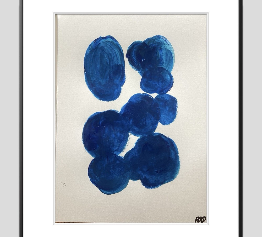 PDQ Artist Original Painting Organic Shapes Blue Abstract Acrylic 15×11 Paper