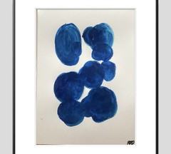 PDQ Artist Original Painting Organic Shapes Blue Abstract Acrylic 15×11 Paper