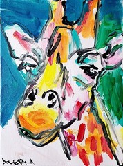 Aleph Hand Painted Animal Giraffe 9×12 Acrylic Painting Textured Art Canvas
