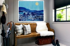 Original ABSTRACT Beach Painting in Blue Teal, Abstract Wall Art, Tropical Art