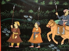 INDIAN ROYALTY INDIA ASIAN PAINTING MOGUL ELEPHANT CARAVAN PALACE GUARDS ON SILK