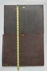 2 VTG Black Lacquer Gold Japanese Painting Wood Wall Art Plaque Signed