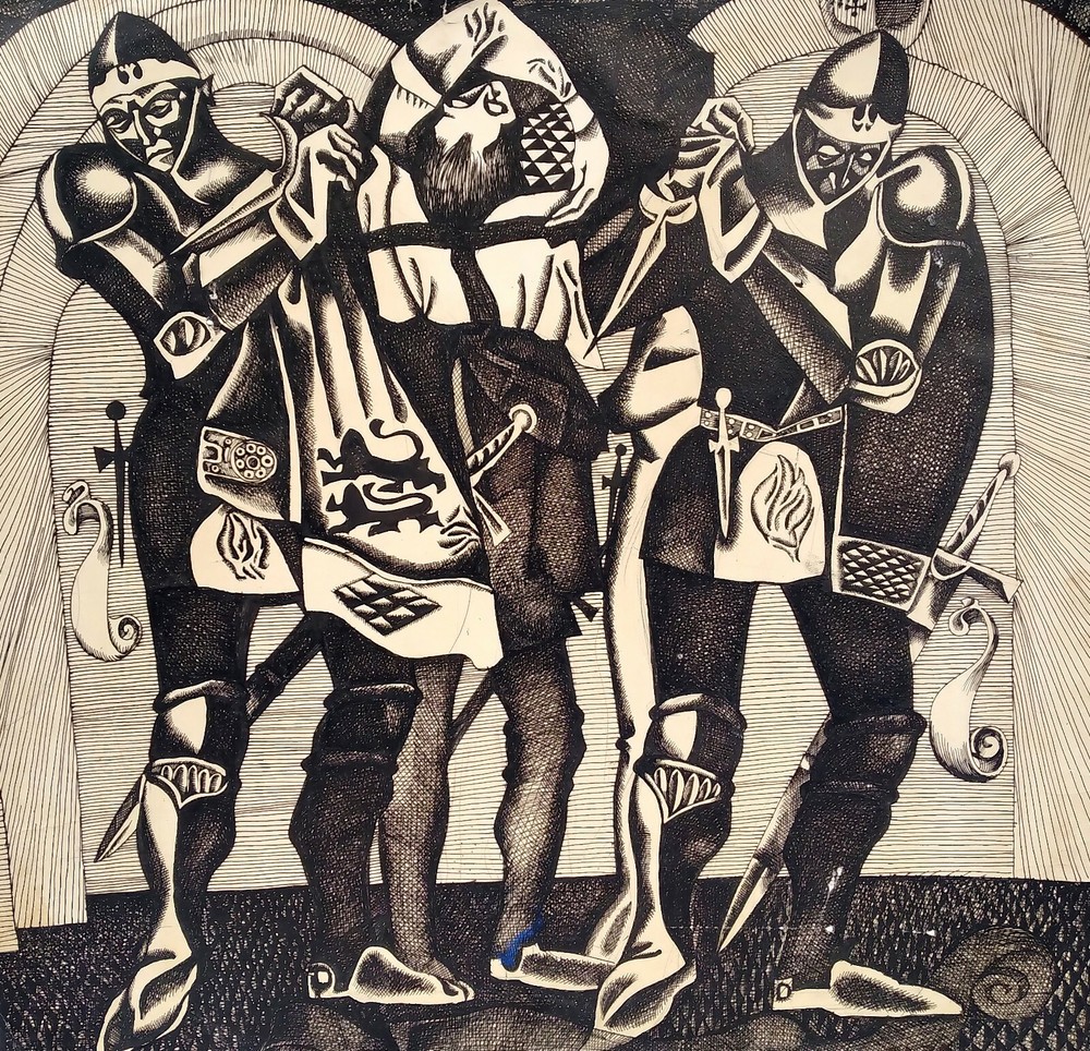 Ink Painting Jesters Litvinov O Original Unframe Wall Hanging Home n1219AAA