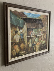 Vintage Original Oil Painting Impressionist Outdoor Market People Signed 1972