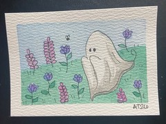 Ghost Flower Field ACEO Original Watercolor And Ink 2.5×3.5