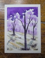 ACEO Original painting Beautiful Sunset Tree (2.5×3.5 inches) Watercolor