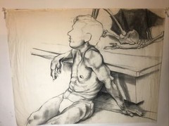 charcoal skeleton man 19 X 24 artist Edith Louise Weaber sketch 1960s