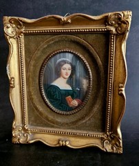 Antique Signed Ruby Minature Painting Portrait of „Anna Hillmayer“ with BIBLE