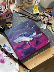 Original Acrylic Painting, Space Humpback Whale – Ocean Canvas Art 10×10 inch