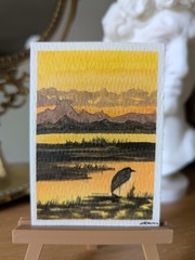 ACEO ATC „Huron Boundry Bay“ original painted watercolor art sealed 300g cotton.