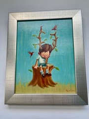 Signed Original Ruel Pascual oil painting – Boy with Antlers