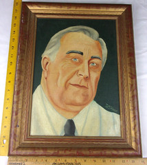 FDR Churchill Stalin Chang Kai-Shek WWII Lot of 4 oil paintings 1948 J. Lombardi
