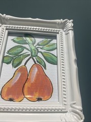Pears,fruit,Original Painting On Paper,3/4,framed,miniature,small,mini