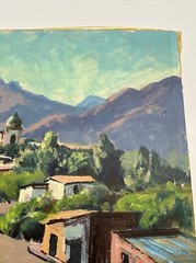 HISTORIC REGIONALISM PAINTING MEXICO VILLAGE DARWIN DUNCAN LISTED CALIFORNIA OIL