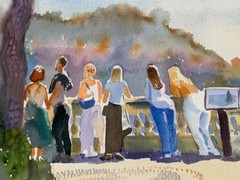 Nice le Chateau Original Watercolor Painting Contemporary Realism spring colors