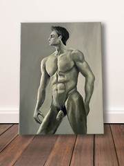 Nude man Original oil painting A3 signed Modern art Interior decoration Black