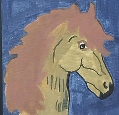 Equestrian 3×3 ORIGINAL PAINTING FOLK ART HORSE WHIMSICAL STORYBOOK PONY CUTE