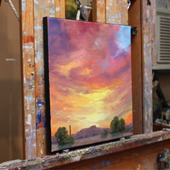 Love Art Original Oil Painting Arizona Landscape Southwestern Bright Sunset Sky