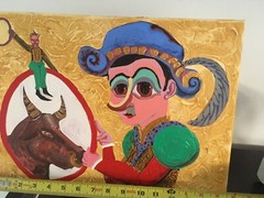 Luis Abreux (Cuban/American, b. 1971) Acrylic Painting Bullfighter & Bull Listed