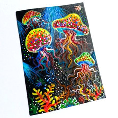 (UV) Radiant ACEO Original Jellyfish Sea Acrylic Hand Painting Art Card NEW OOAK