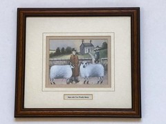 Man with Two Woolly Sheep, Painting Print by Brian Gordon, w/frame 23cmX26cm