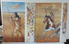 2 Vintage Southwestern American Indigenous Hunters Paintings (P173)