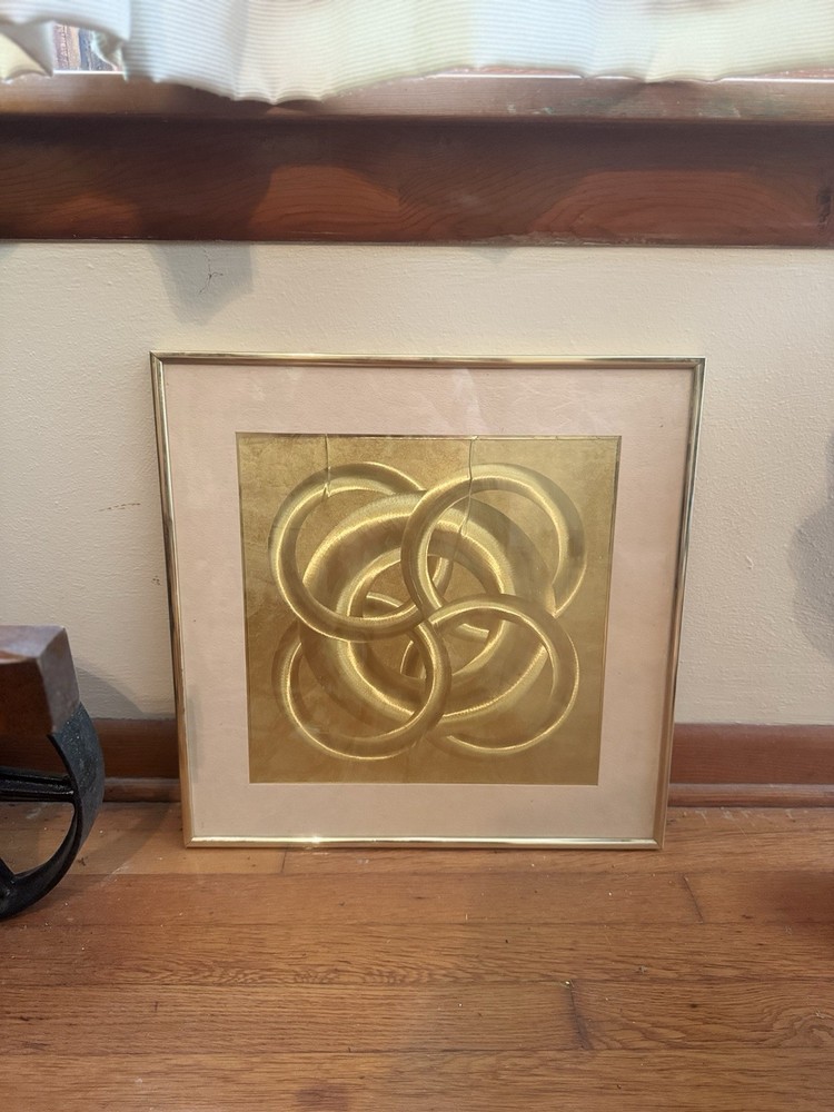 Vintage Mid-Century Modern Gold Foil Abstract Wall Art – (70s/80s)