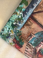 Church Mission Mixed Media Painting On Canvas 8” Sq Original Signed Bell (a29
