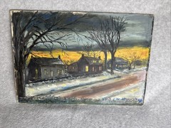 Unframed Moody Winter Landscape Oil Painting Art Canvas Koch Signed 16″ by 11″