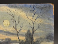 QUAINT! Antique C.1910 Gerard Johnson Illuminated Moonlight O/B Painting 6″x8″