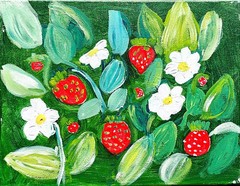 Strawberry Patch Abstract Expressionist Original Painting 11×14 Acrylic Canvas