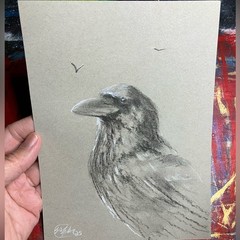Original Raven Pastel Painting crow Art charcoal bird Home decor Artwork USA