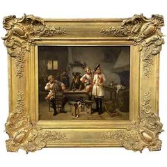 Johannes Hubertus Van Hove Oil Painting, Dutch Noblemen Interior Tavern Scene