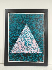 Keith Haring Acrylic Painting on Canvas 1983 Framed Original Pop Art