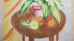 19 11/16×25 3/16in Old Painting Watercolour On paper Inside With Nature Still