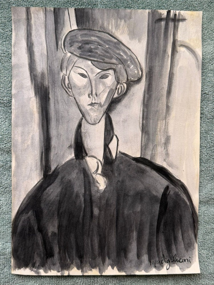 AMEDEO MODIGLIANI drawing on old paper signed stamped vintage