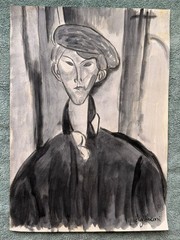 AMEDEO MODIGLIANI drawing on old paper signed stamped vintage