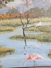 Florida Landscape Painting Palm Trees Flamingo By June Peters Signed Framed