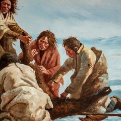 Grandpa Vintage ALASKA Eskimo Hunting Wildlife Scene Oil Painting 36″W x 24″L