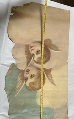 Antique 19c Oil on Canvas Painting of Cherub Church Murals Ceiling Chapel Panel