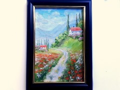 Original Oil Painting Tuscany Landscape Italy Art Road Artwork Framed Art 4x6in