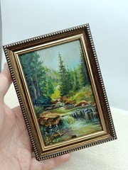 Summer nature Oil painting Original art Waterfall 6 x 4 inches