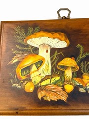 Vtg 1976 Mushroom Tole Painting Hand-Painted Wood Wall Decor Acorns Lady Bugs