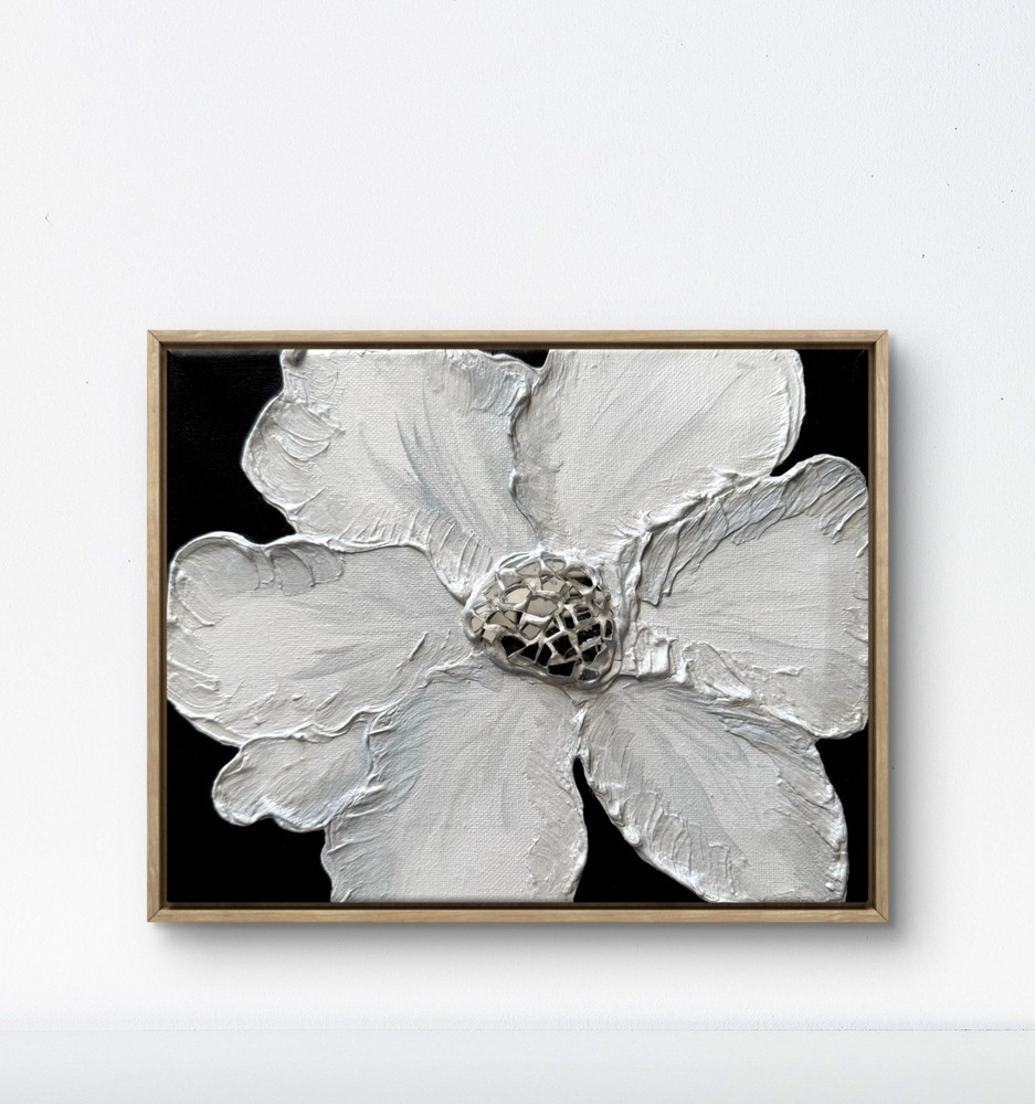 Original White Flower Painting 12×12 Mosaic Lily 3D Textured Abstract Art Wall