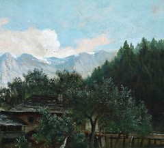 Albert Arnz (1832 Düsseldorf – 1914) landscape with mill and mountains oil
