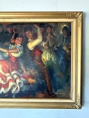 SASSOON ANTIQUE SPANISH DANCE OIL PAINTING VINTAGE FLAMENCO DANCER SPAIN 1960