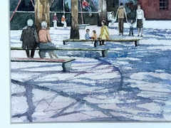 ARLENE CORNELL SIGNED ORIGINAL WATERCOLOR PAINTING PUBLIC PARK FIGURES PEOPLE