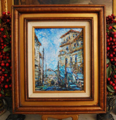 FRAMED ORIGINAL OIL VIEW OF COLONIAL SANTIAGO, ORIENTE, CUBA ARTIST: HECTO VIDAL